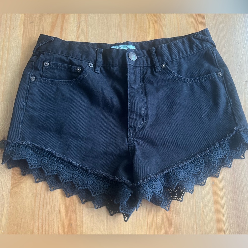 Free People Black Distressed High-Waisted Jeans